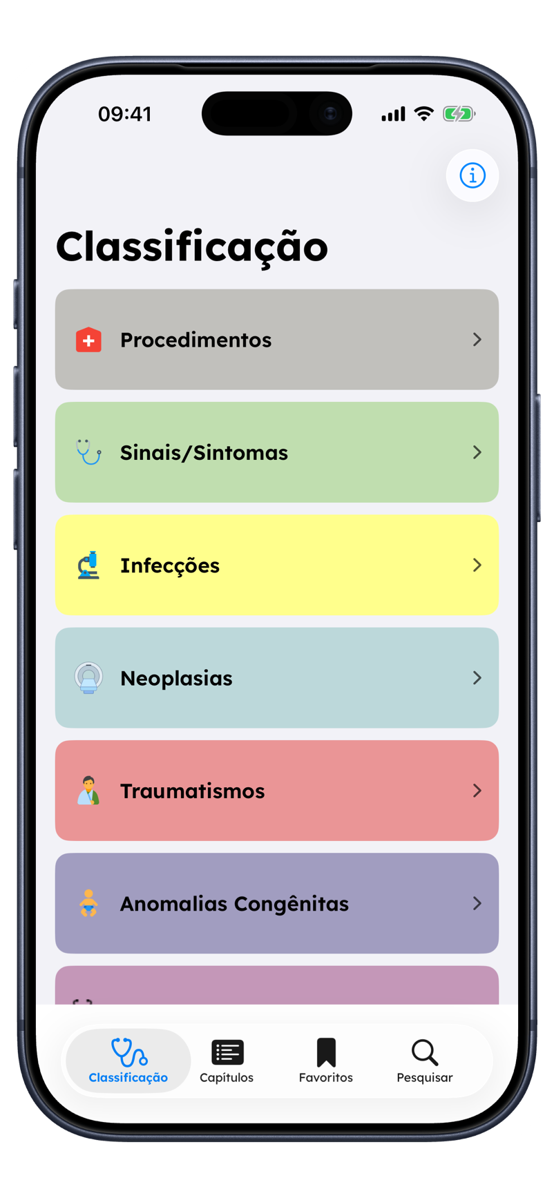 Tela de classificação do CIAP2 em um iPhone
