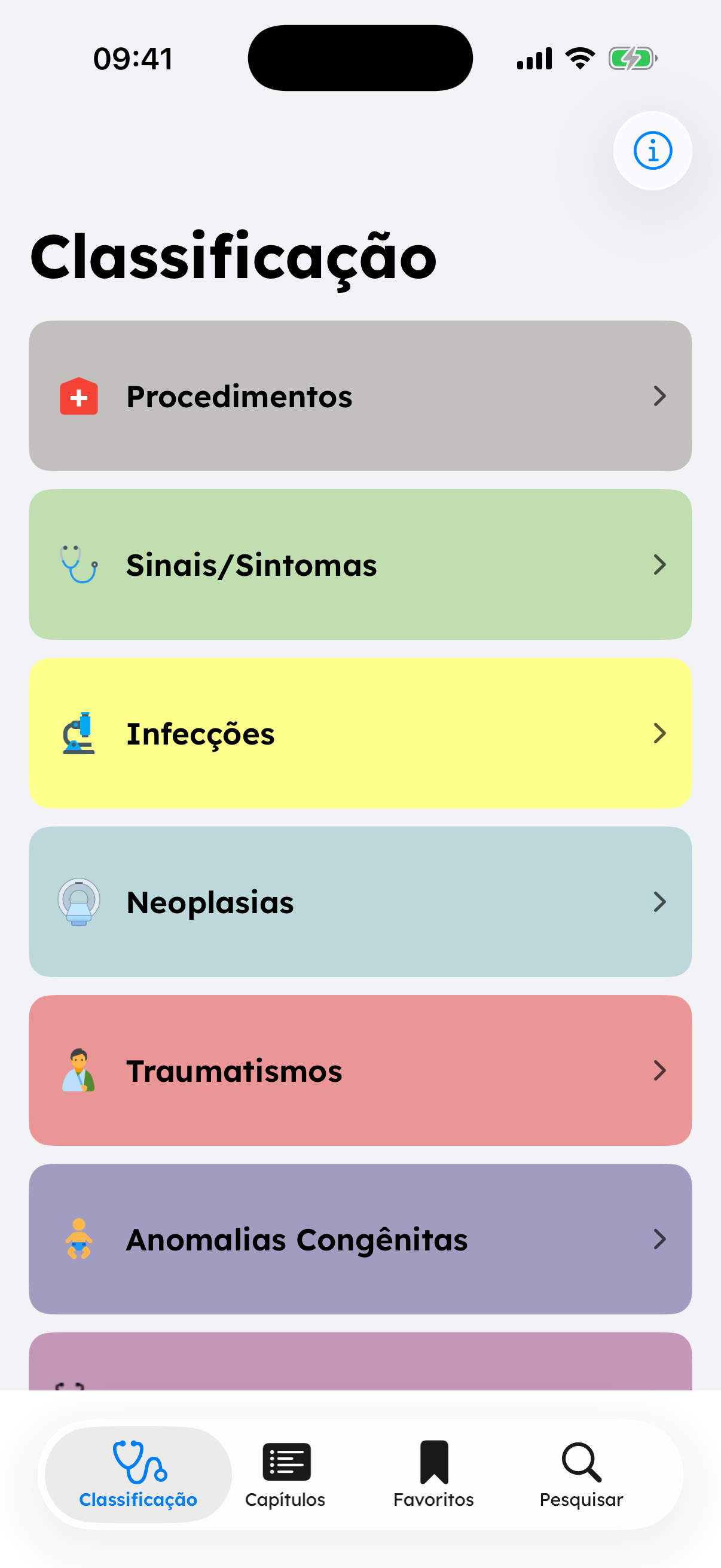 Classificação do CIAP2 no iPhone em modo claro