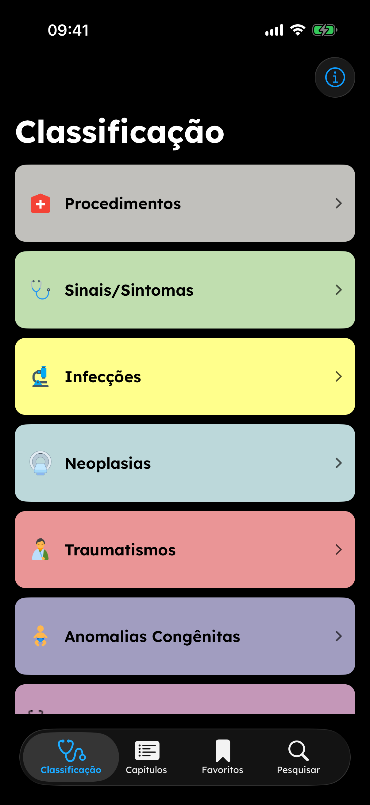 Classificação do CIAP2 no iPhone em modo escuro