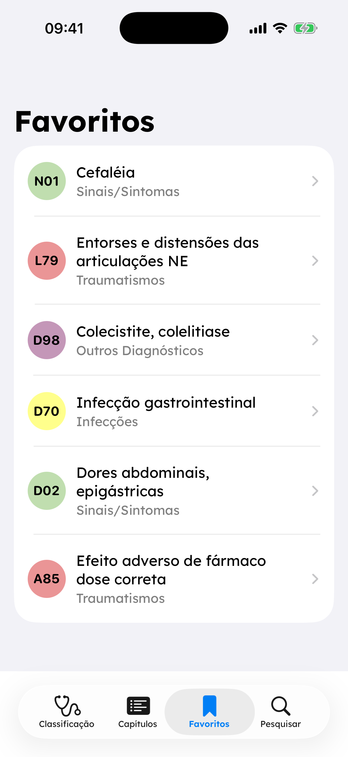 Favoritos do CIAP2 no iPhone em modo claro
