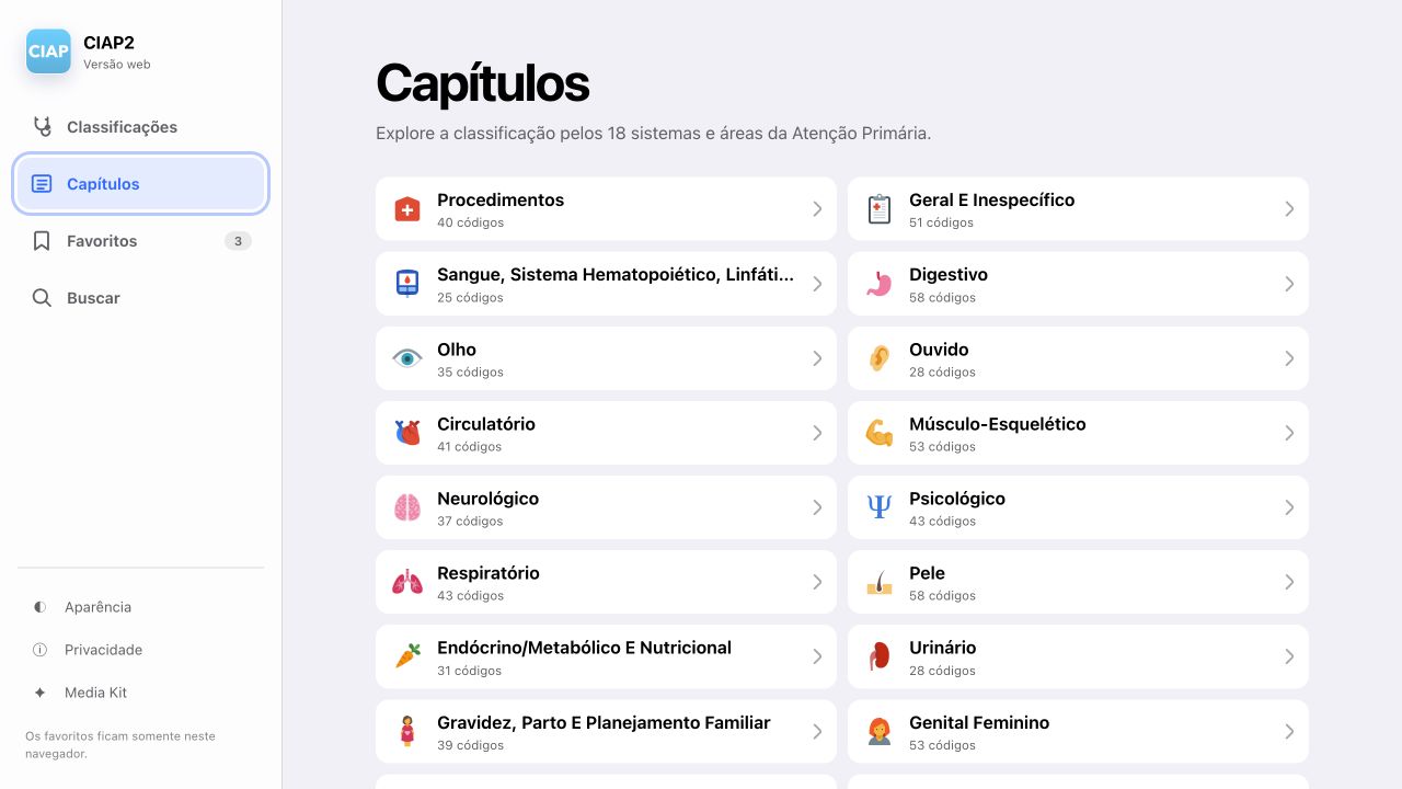 Capítulos da versão web do CIAP2 em modo claro