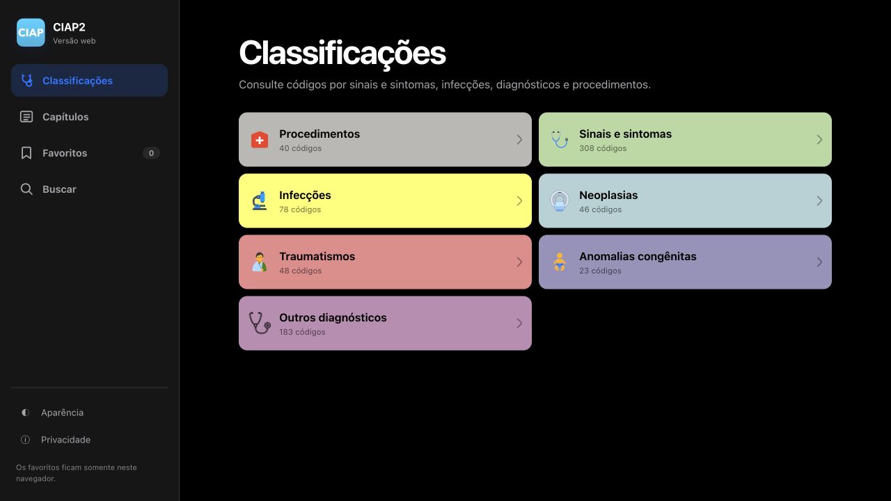 Versão web do CIAP2 em modo escuro