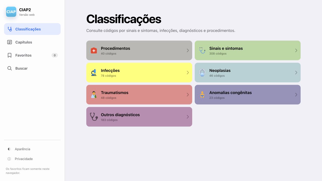 Versão web do CIAP2 em modo claro